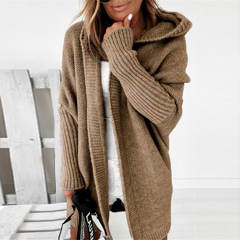 Dame Oversized Cardigan med Hætte og Flagermusærmer