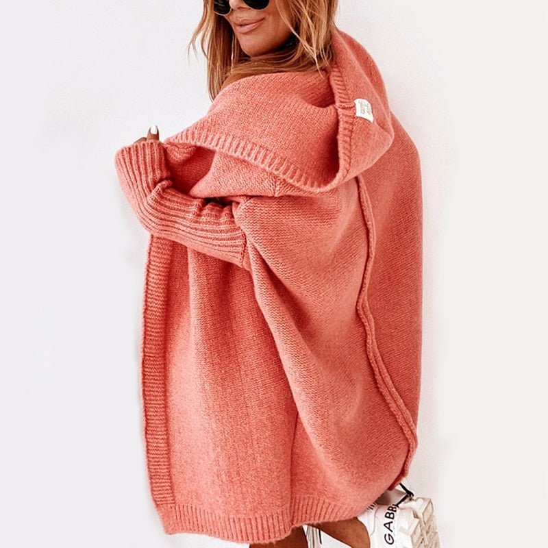 Dame Oversized Cardigan med Hætte og Flagermusærmer