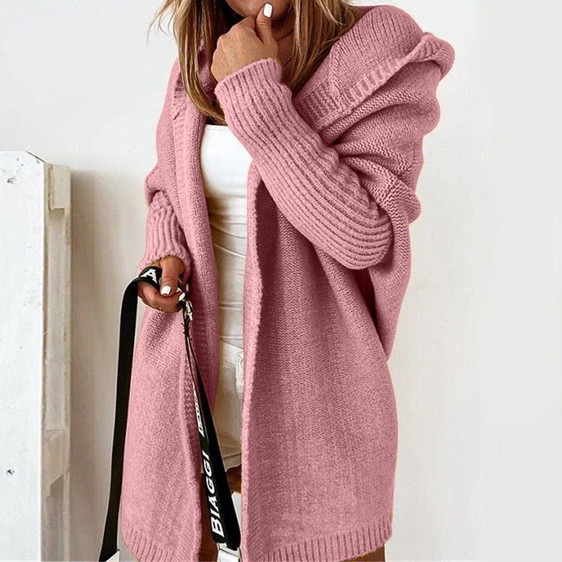 Dame Oversized Cardigan med Hætte og Flagermusærmer