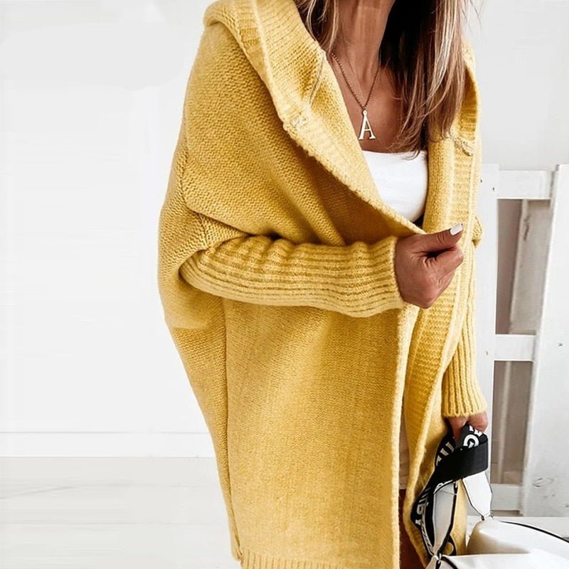 Dame Oversized Cardigan med Hætte og Flagermusærmer