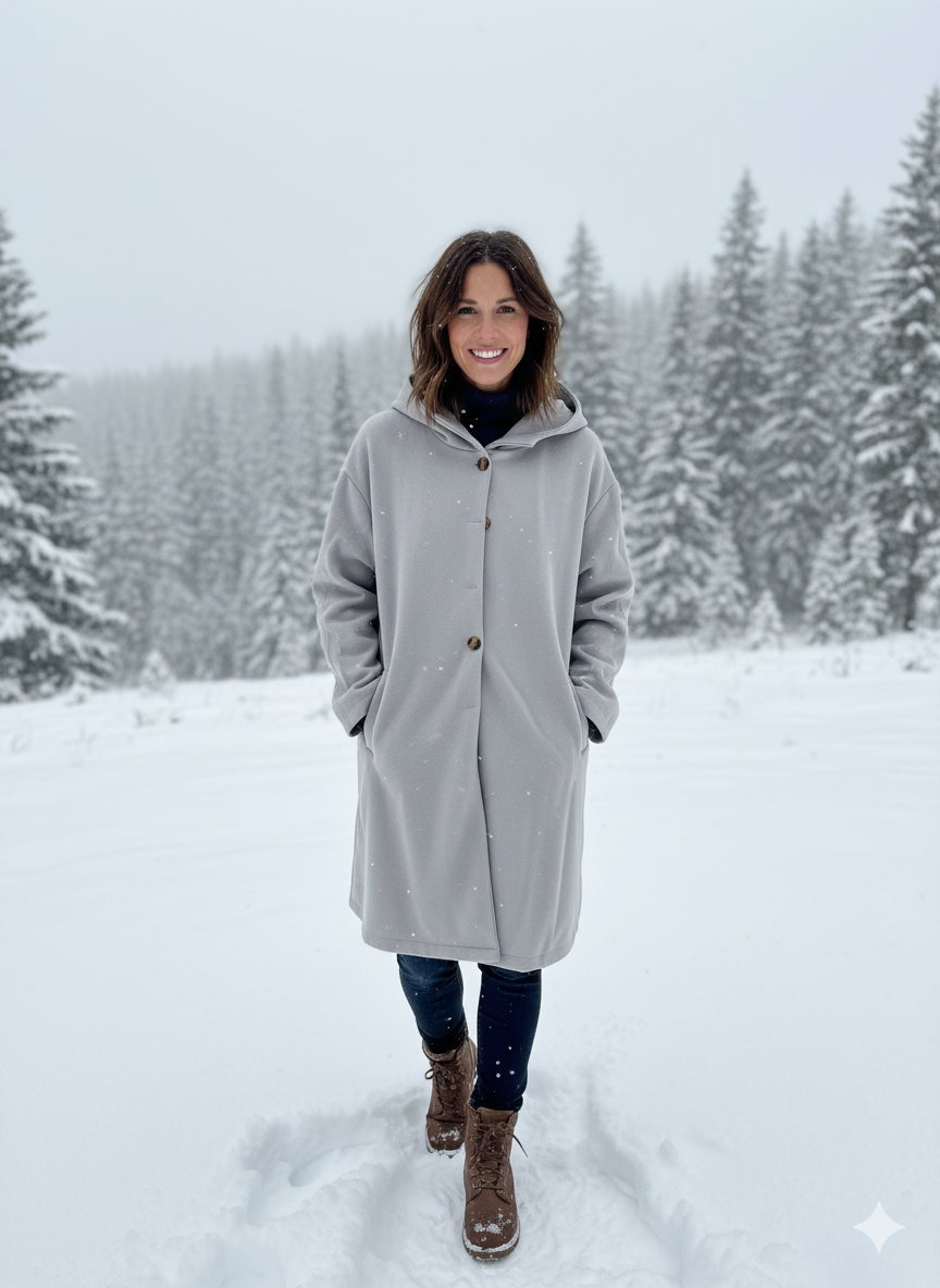 Dame Elegant Vindtæt Frakke med Behagelig Hætte