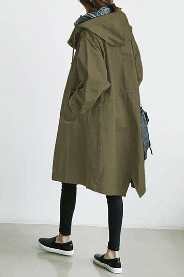 Dame Lang Trenchcoat med Hætte til Forår og Efterår