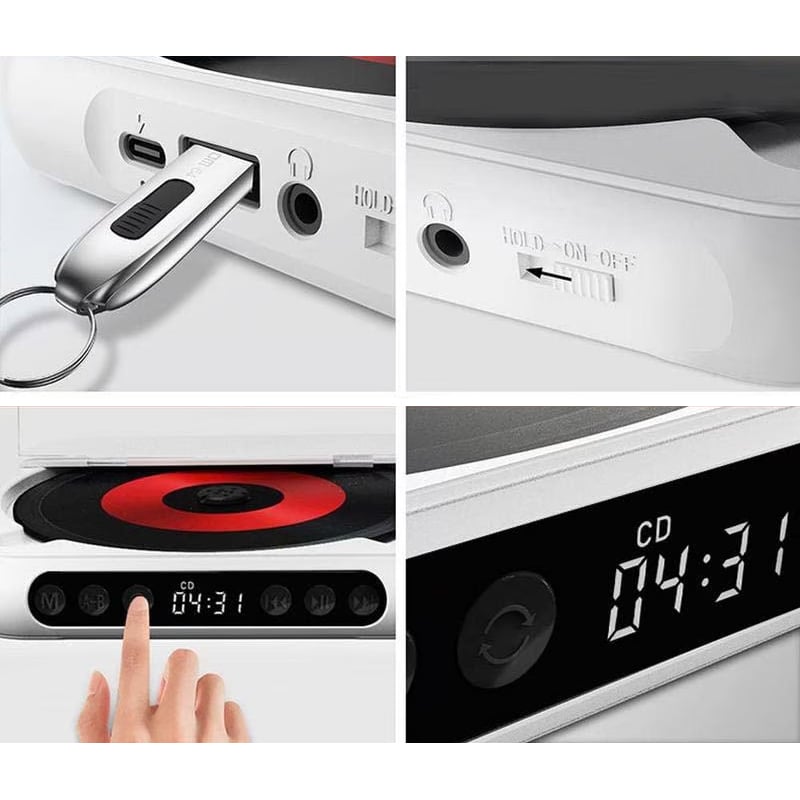 Bærbar Bluetooth CD-afspiller med Hi-Fi Lyd og USB-C Opladning