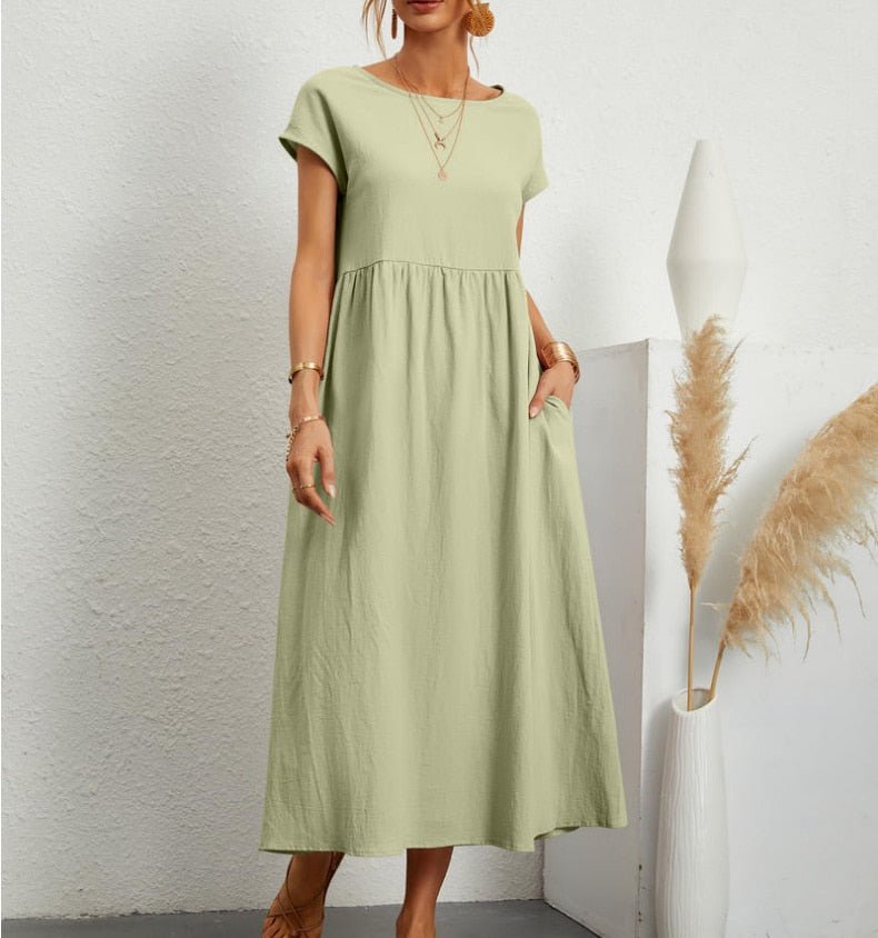 Dame Elegant Sommer Maxikjole i Bomuldsblanding
