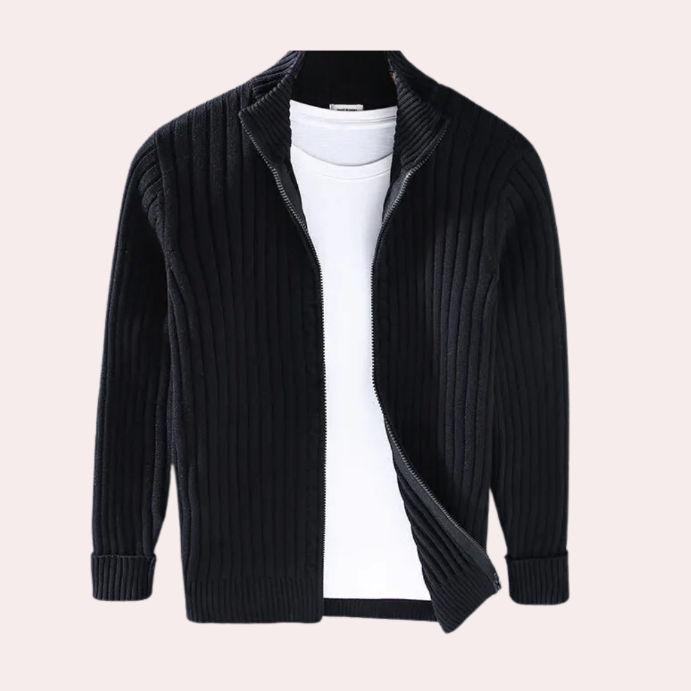 Herre Strikket Cardigan med Lynlås og Ribdetaljer til Smart Casual