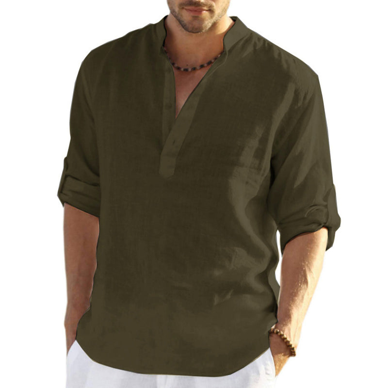 Herre Slim Fit Henley Skjorte i Let og Åndbart Stof