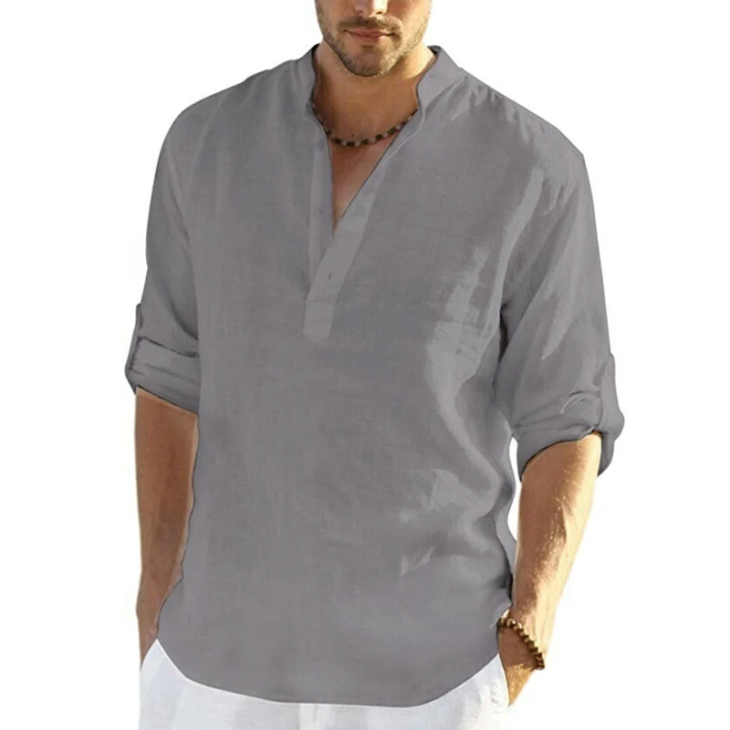 Herre Slim Fit Henley Skjorte i Let og Åndbart Stof