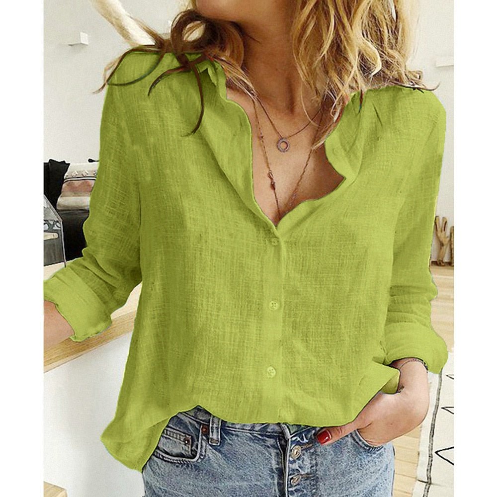 Dame Casual Bluse i Ensfarvet og med Fugleprint