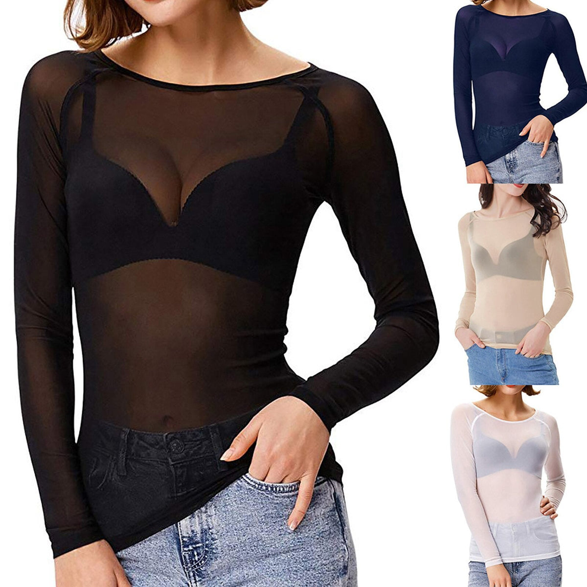 Dame Langærmet Mesh Top til Stilfulde Hverdagsoutfits