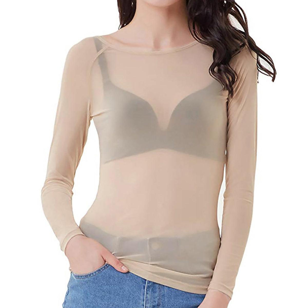 Dame Langærmet Mesh Top til Stilfulde Hverdagsoutfits