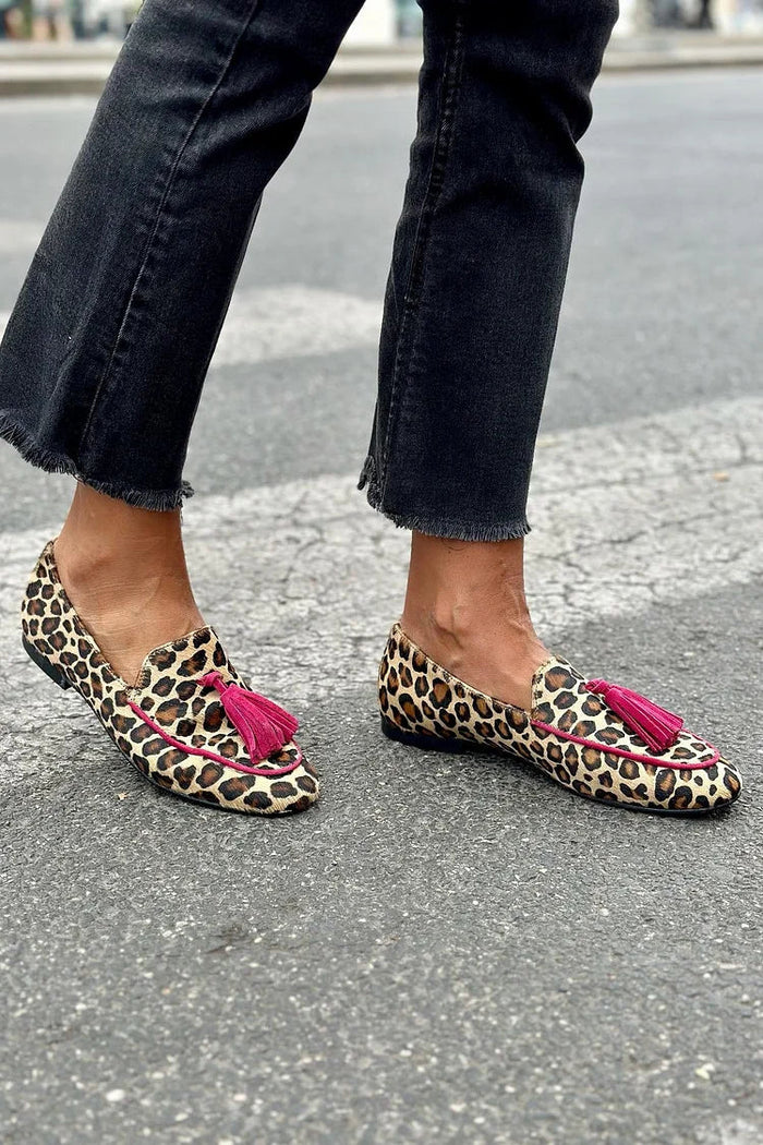 Dame Loafers med Leopardprint og Kvastedetaljer