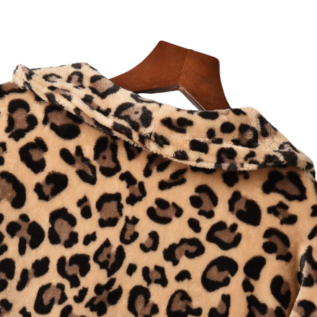 Plus Size Leopardmønster Åpen Cardigan Lang Jakke