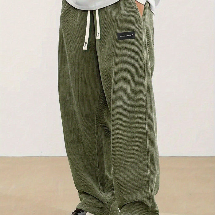 Pantalones rectos informales para hombre con cierre de cordón