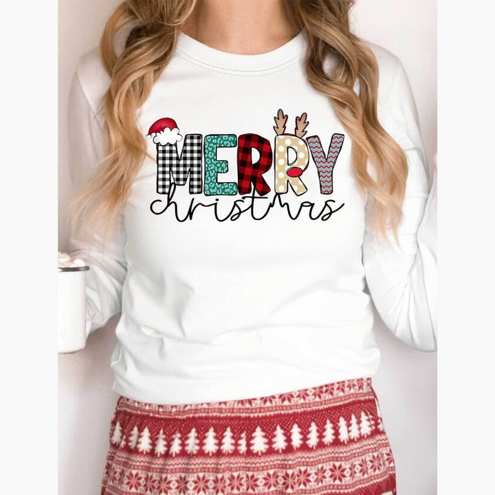 Kvinne Vintage-inspirert Jul Juleprint Langermet T-skjorte