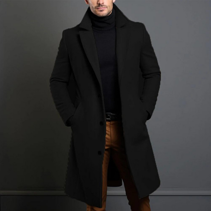 Lång trenchcoat för herr med slagkrage och smal passform
