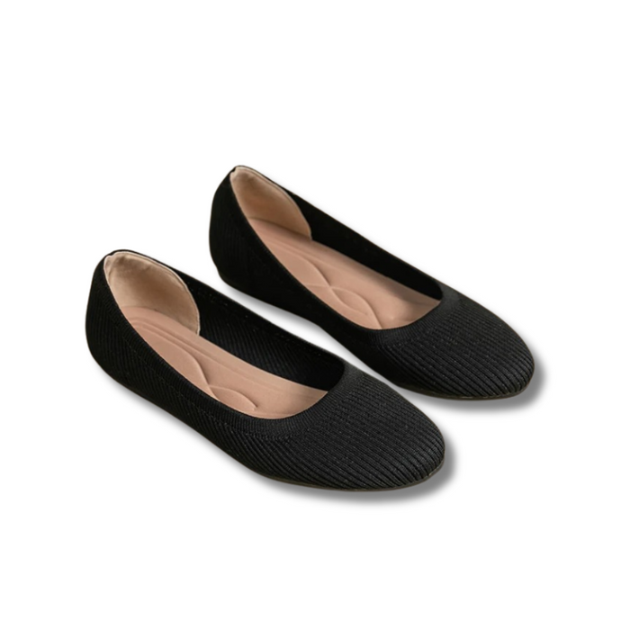 Damen-Ballerinas mit strukturierter Oberfläche und flacher Sohle