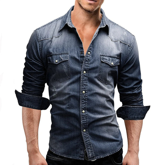 Camisa casual de hombre con bolsillos en el pecho y botones a presión