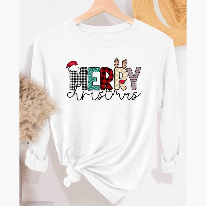 Kvinne Vintage-inspirert Jul Juleprint Langermet T-skjorte