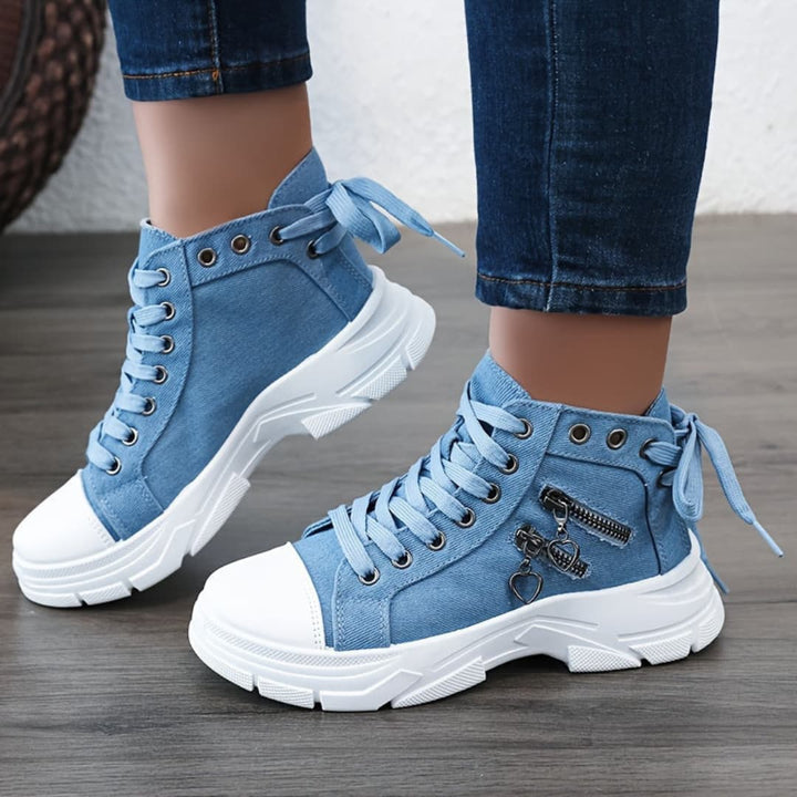 Dame Canvas High-Top Sneakers med Tykk Såle