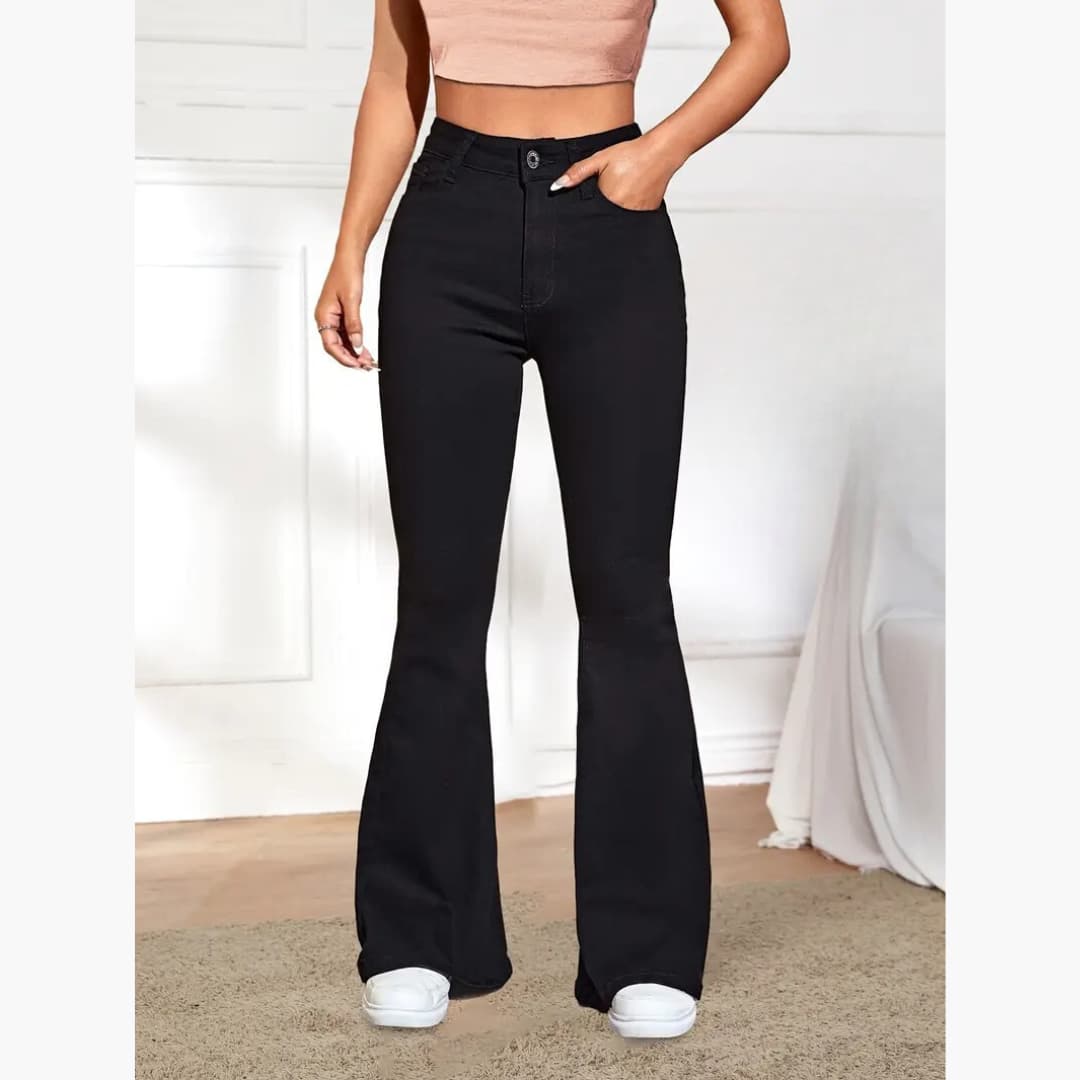 Greta - Varm fleecefôret Flare-jeans til dame