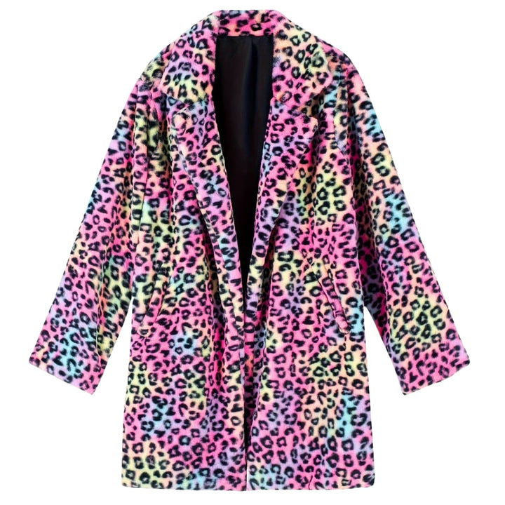 Plus Size Leopardmønster Åpen Cardigan Lang Jakke