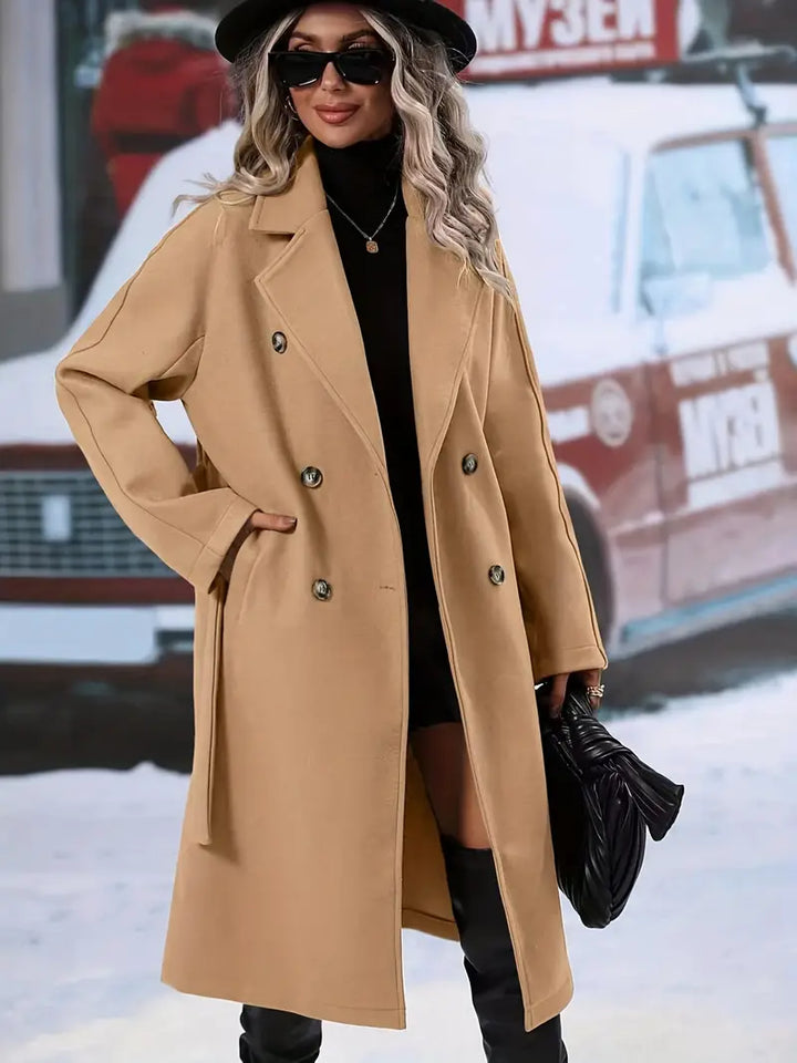 Elegant Dobbelkneppet Midi-Vinterjakke