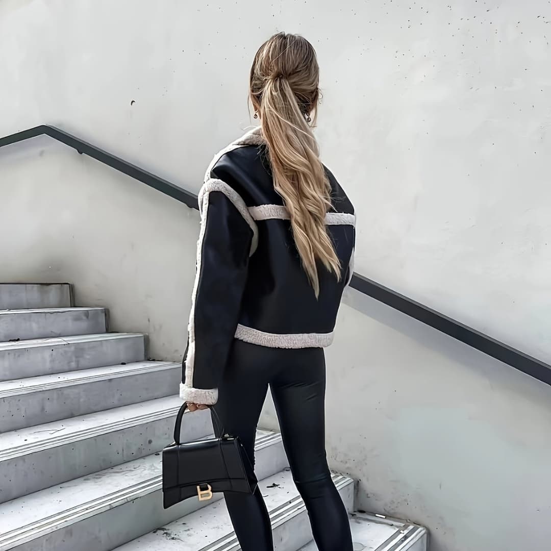 Kvinnens Kort Jakke Elegant Kåpe med Nedbrettet Krage