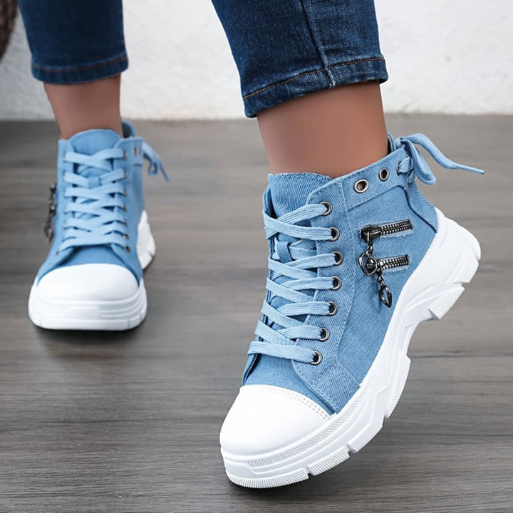 Dame Canvas High-Top Sneakers med Tykk Såle