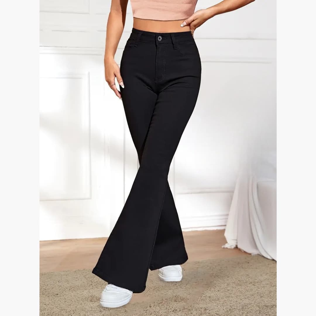 Greta - Varm fleecefôret Flare-jeans til dame