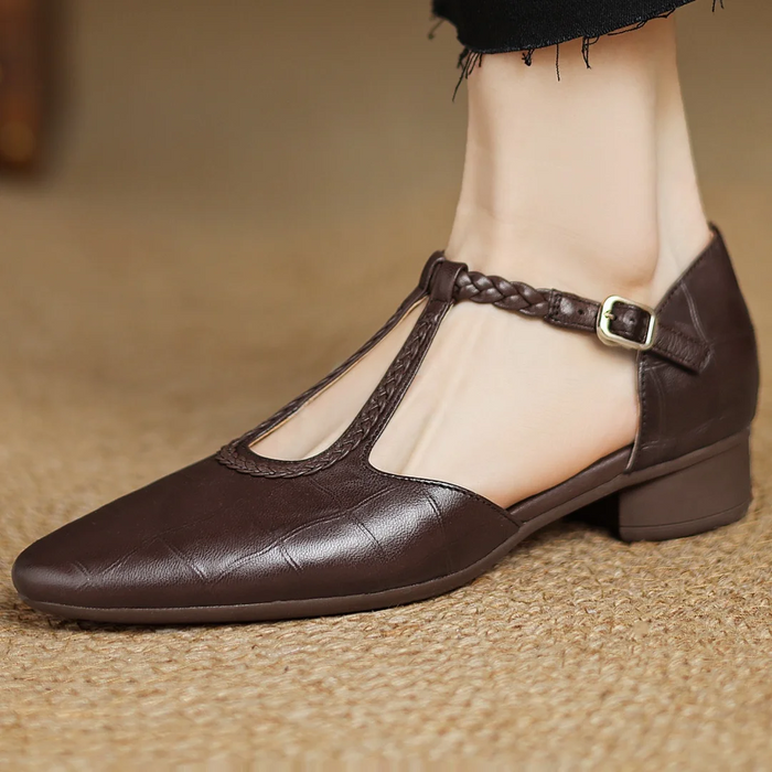 Zapatos planos Mary Jane de punta para mujer, con correa en T trenzada