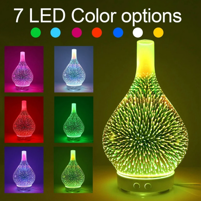 3D Glassvase Aroma Diffusor med Fargeskiftende LED Lys