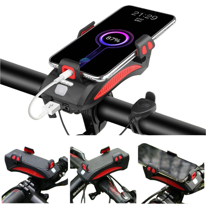 Unisex 4-i-1 Sykkeltilbehør med LED-lys, Telefonholder, Powerbank