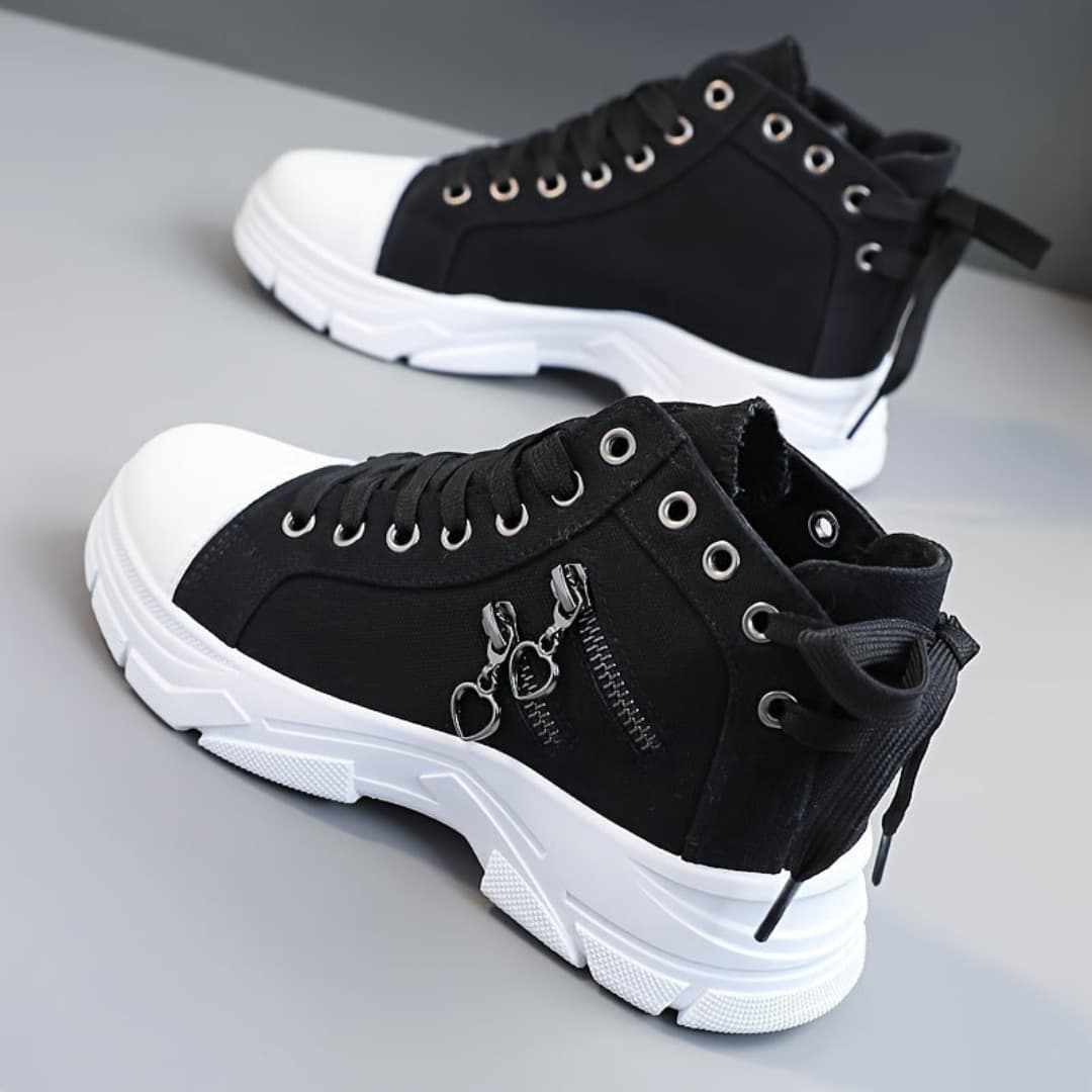 Dame Canvas High-Top Sneakers med Tykk Såle