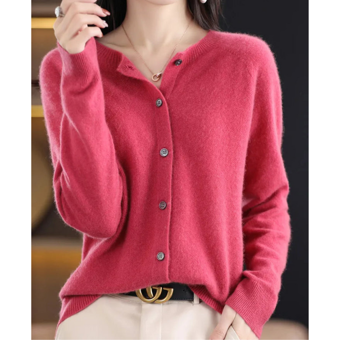 Cardigan für Damen mit Rundhalsausschnitt, langen Ärmeln und Knöpfen
