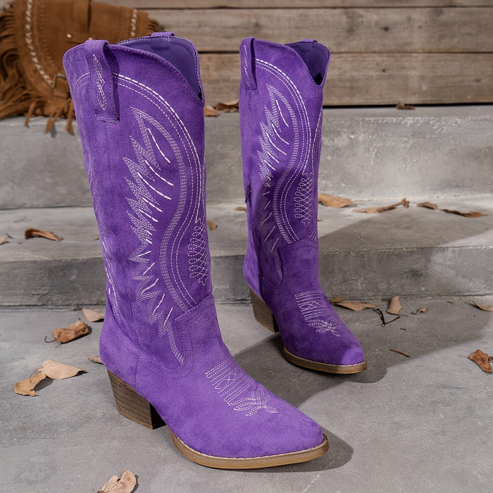 Damen-Cowboystiefel mit Kontrastnähten und Blockabsatz