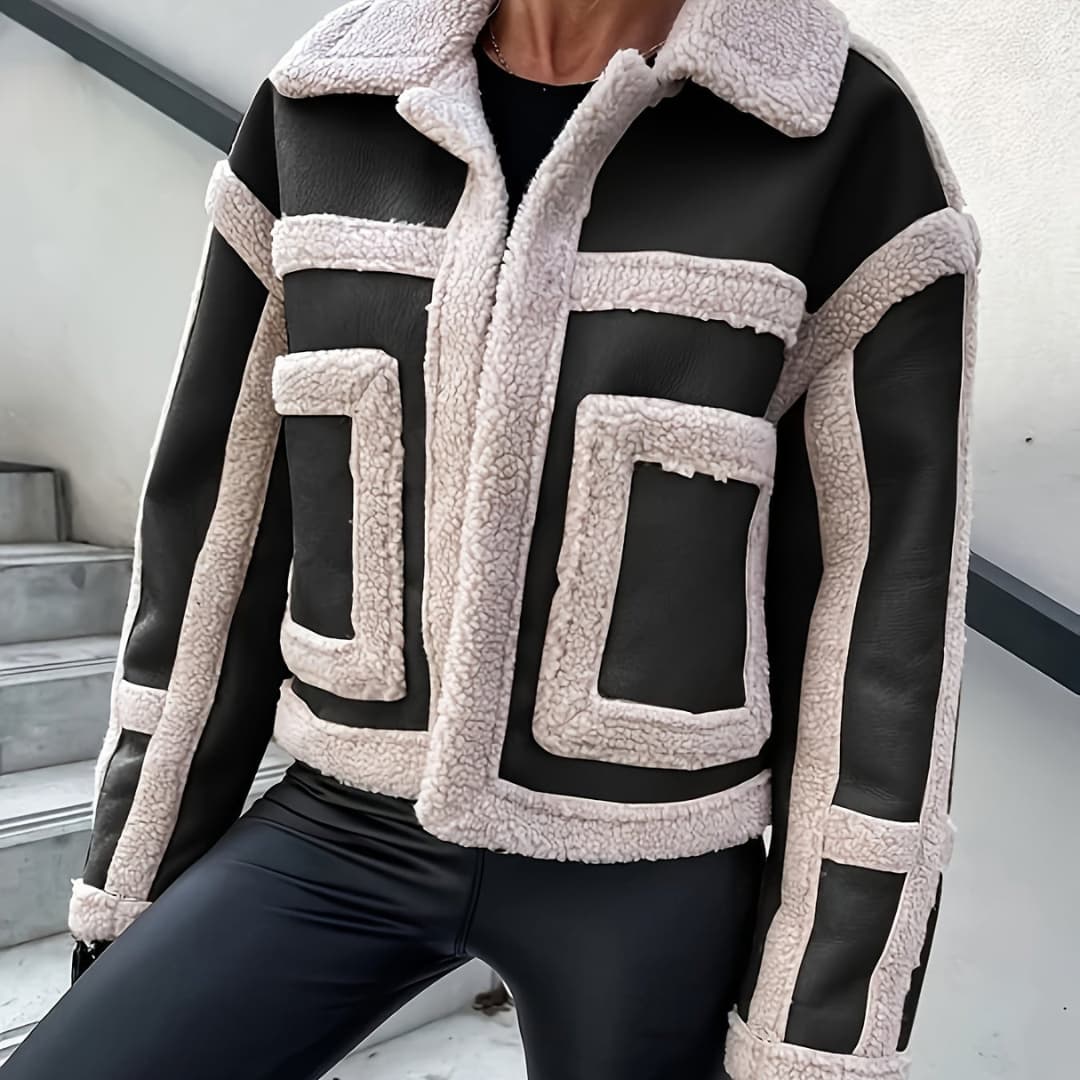 Kvinnens Kort Jakke Elegant Kåpe med Nedbrettet Krage