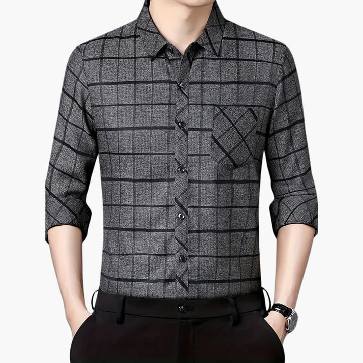 David - Trendy rutete skjorte med revers for menn