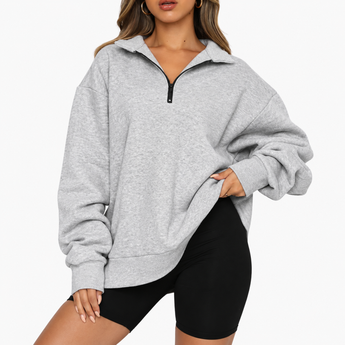 Jersey de media cremallera para mujer, con cuello alto y corte recto