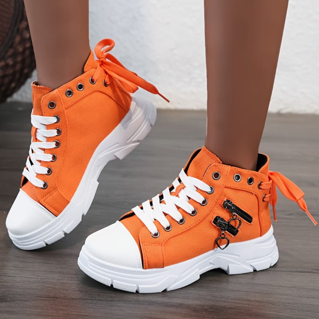 Dame Canvas High-Top Sneakers med Tykk Såle