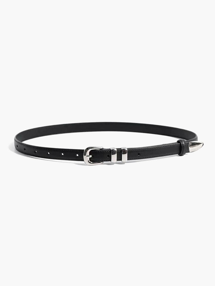 Women's Slim Leather Belt with Silver Buckle