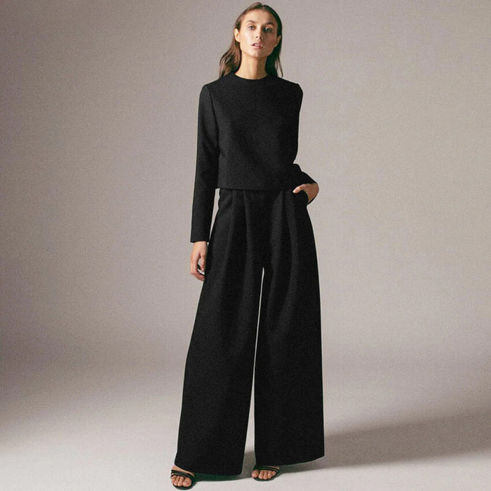 Ensemble deux pièces pour femme avec haut ample et pantalon palazzo à col rond