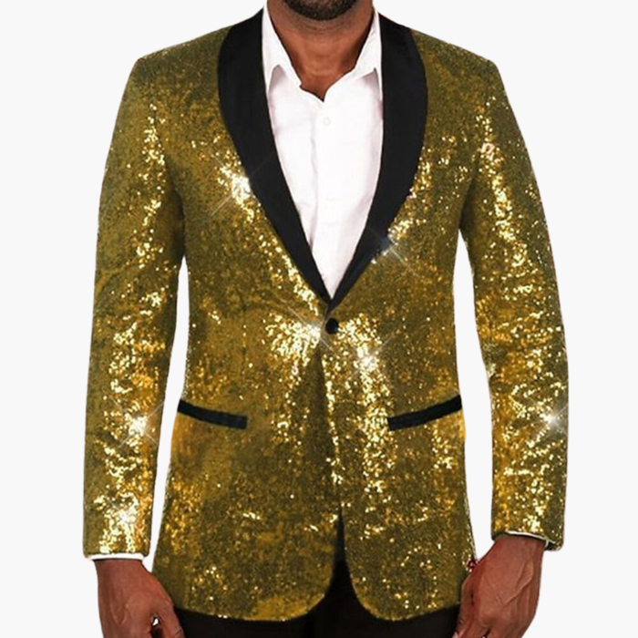 Blazer brillante para hombre con solapas en contraste y mangas largas