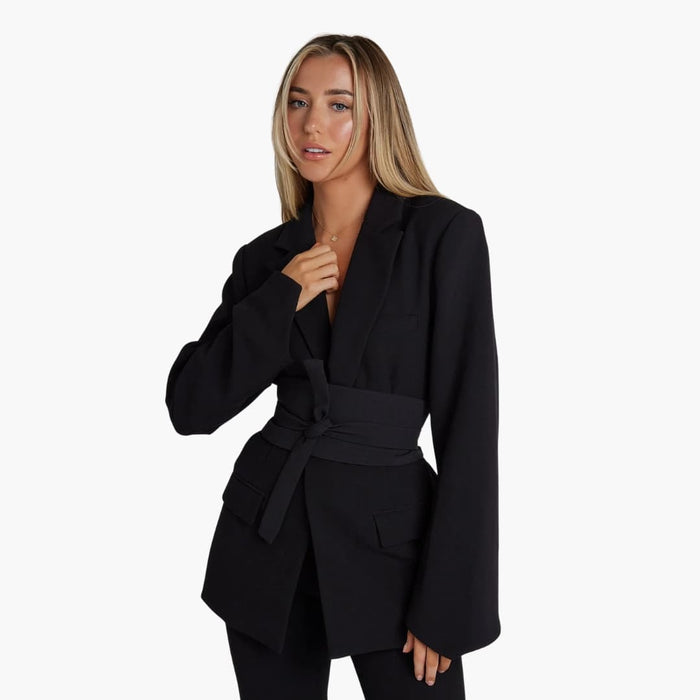 Blazer da donna con cintura e maniche lunghe
