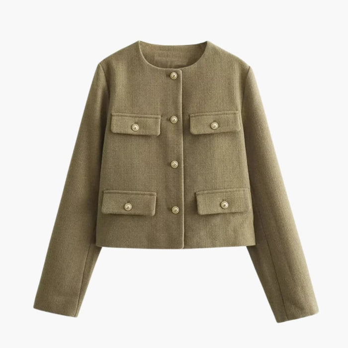Kort blazer for kvinner med rund hals og klafflommer