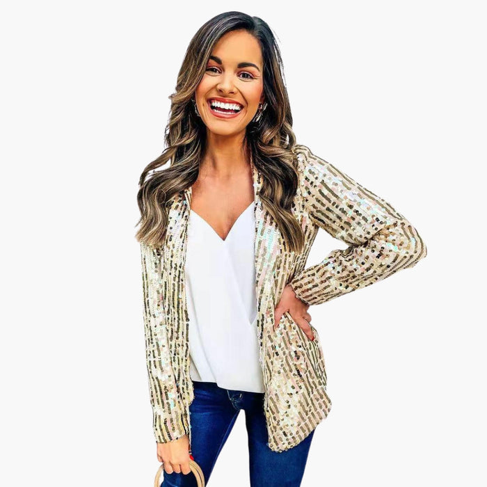 Blazer da donna con maniche lunghe e superficie ricoperta di paillettes