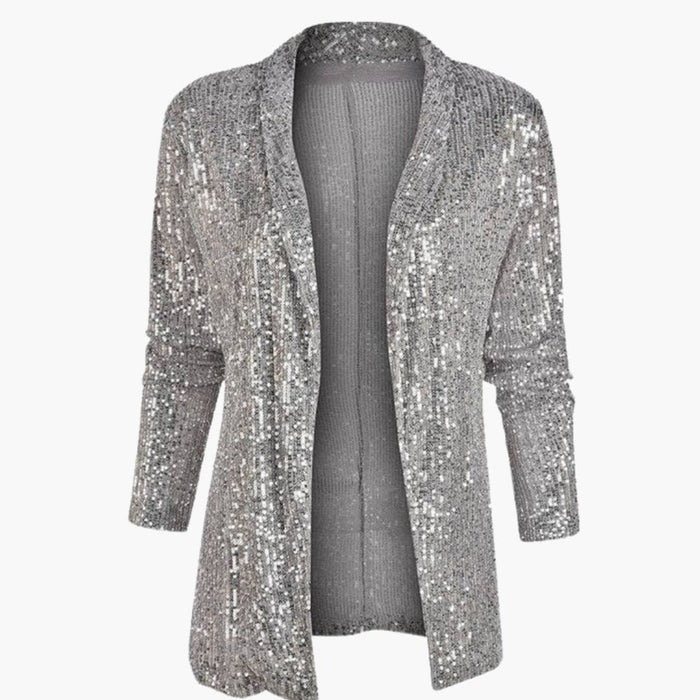 Damenblazer mit Reverskragen und glitzernder Oberfläche