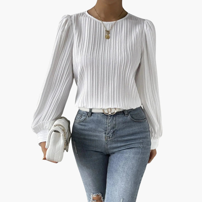 Blusa para mujer con cuello redondo y mangas largas plisadas