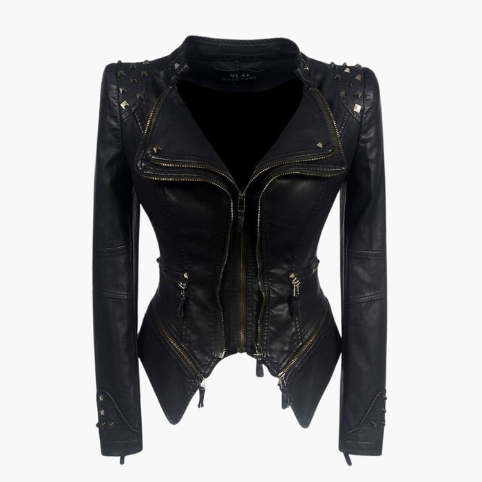 Blouson biker da donna aderente con dettagli borchiati