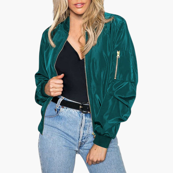 Blouson bomber classique pour femme avec fermeture éclair