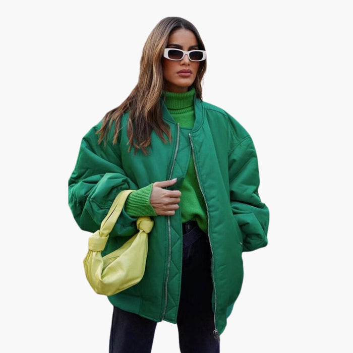 Blouson bomber oversize pour femme avec fermeture éclair